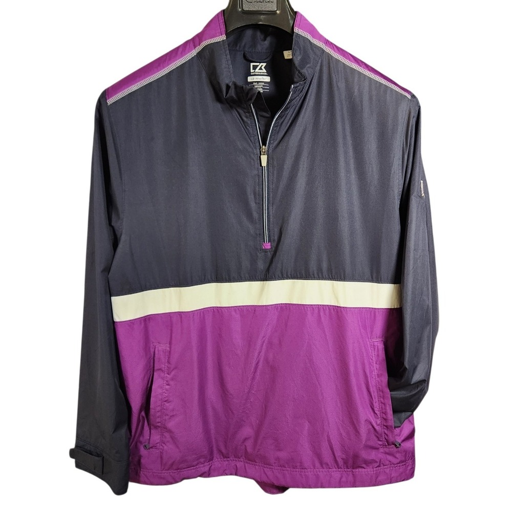 Cutter & Buck Windbreaker Jacket Womens L Purple Clima Guard 1/4 Zip Mesh Lined